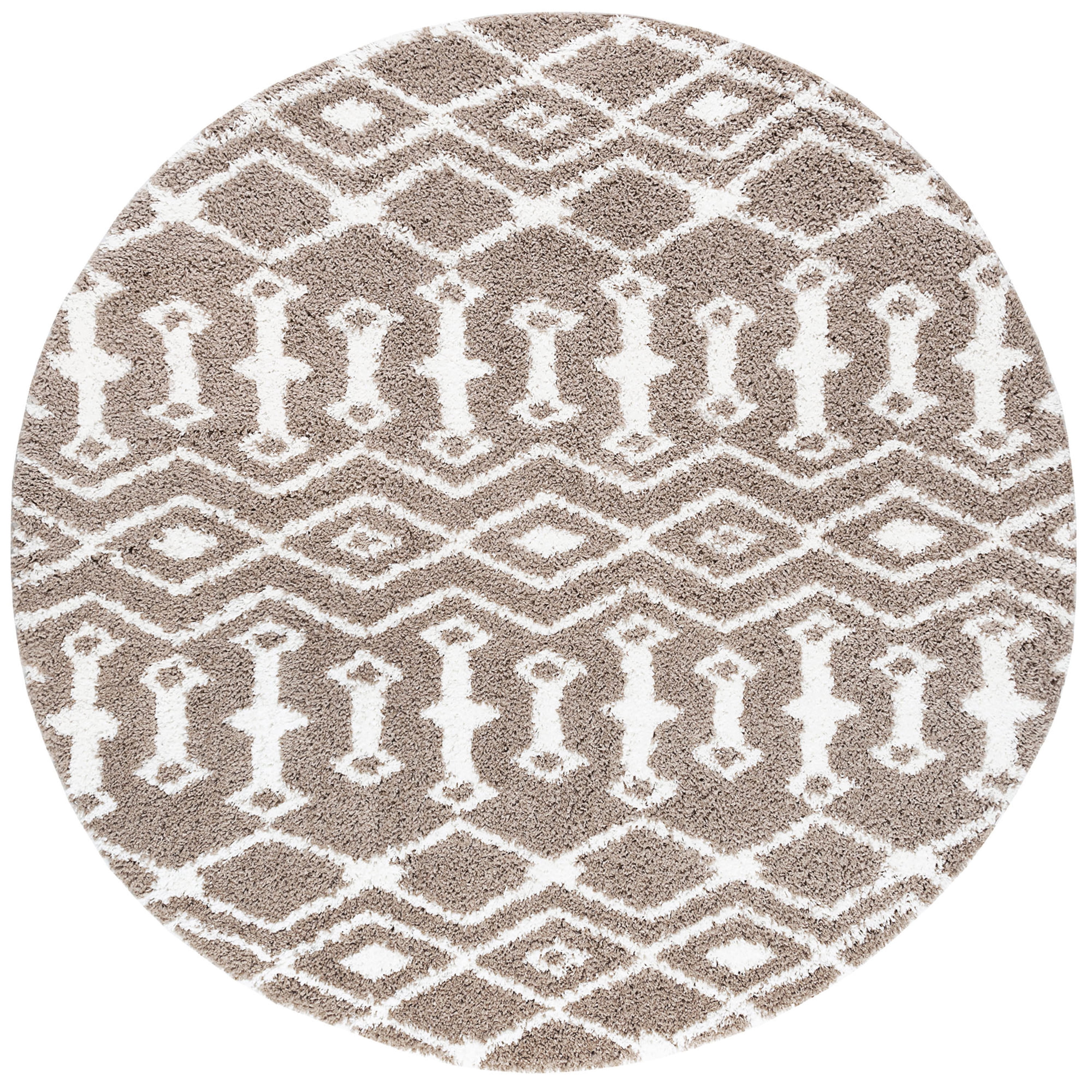 Jersey Shag Contemporary Geometric Tan and White Polypropylene Indoor Area Rug, 6'x6' Round