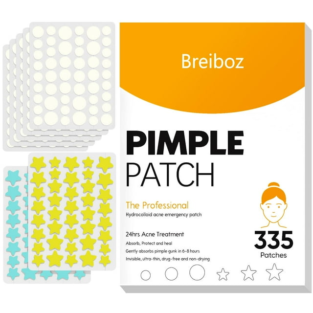 Pimple Patches Breiboz 335 parches, 255 redondos y 80 estrellas con árbol de té