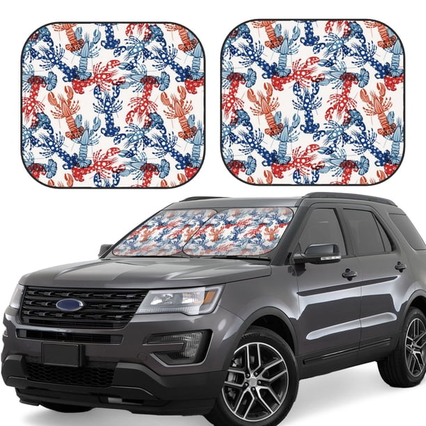 Fotbe Red Lobster Juego de 2 Piezas de Parasoles para Parabrisas | Bloqueador Solar para Auto | Accesorios Plegables para Protección Solar Interior-Large