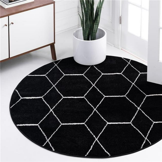 Unique Loom 3146681 8 x 8 ft. Geometric Trellis Frieze Round Rug, Black