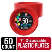 Exquisite Red 7 Heavy Duty 350 GSM Disposable Plastic Party Plates - 50 Count