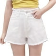 thumbnail image 3 of CYRBOKO Women's Denim Shorts, Breathable Summer Raw-hem High-Waisted Short Pants White Size XS, 3 of 3
