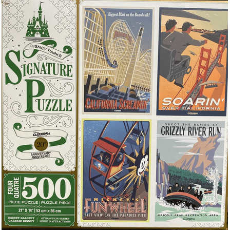 Disney Parks 20th California Adventure Attractions 4 Puzzles of 500 New with Box