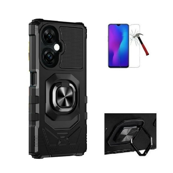 Phone Case for Boost Mobile Celero 5G 2024/ Celero 3, Ring Kickstand Hybrid Case Cover   Tempered Glass (Black)