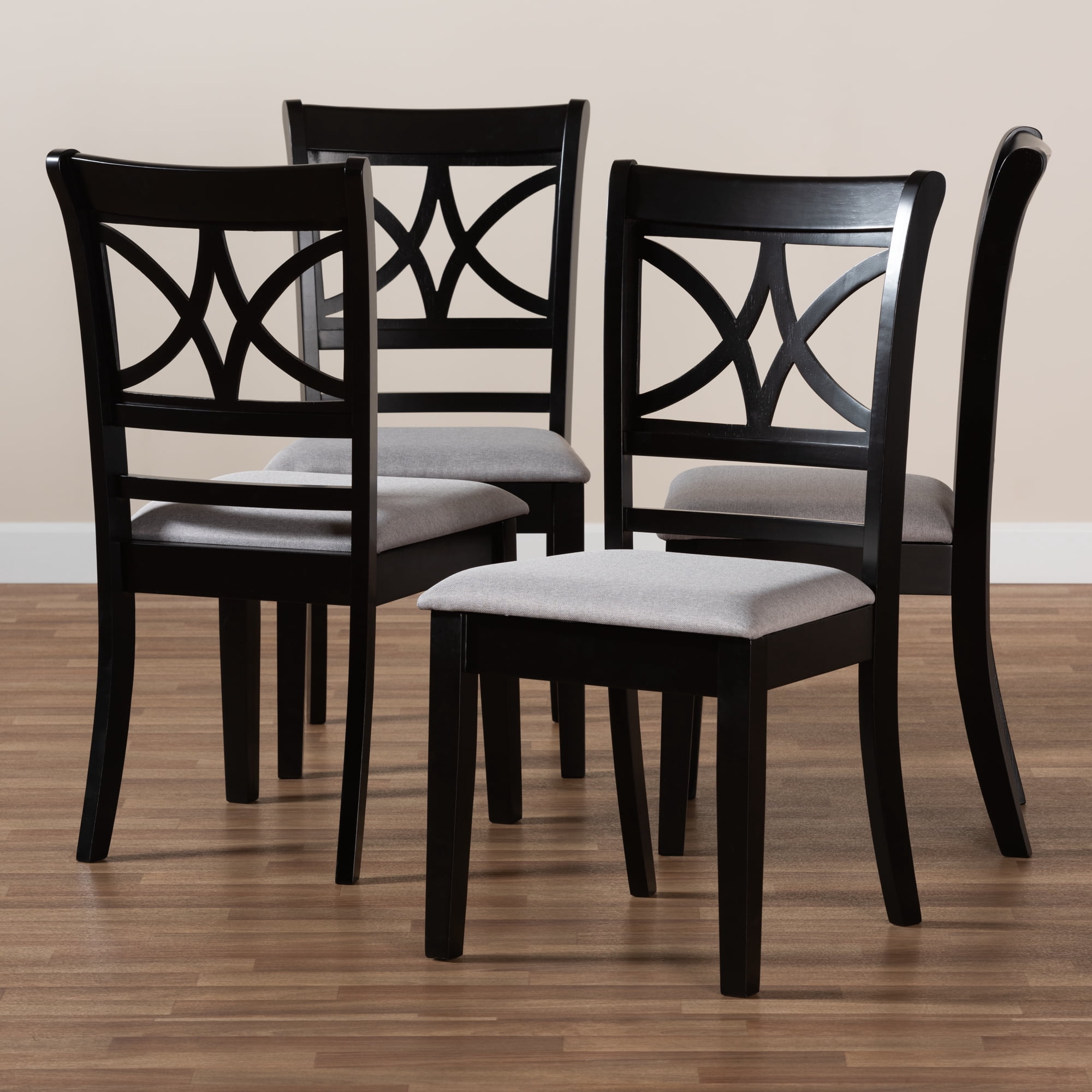 Baxton Studio Clarke Modern and Contemporary Grey Fabric Upholstered and Espresso Brown Finished Wood 4-Piece Dining Chair Set