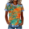 thumbnail image 1 of Tops de Manga Corta para las Mujeres Encaje Suelto Cuello Redondo Casual Color Sólido Blusa Camiseta Tops Sueltos, 1 of 5