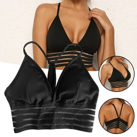 

Sports Bra for Women Mesh Stitching Yoga Sexy Deep V Neck with Chest Pad