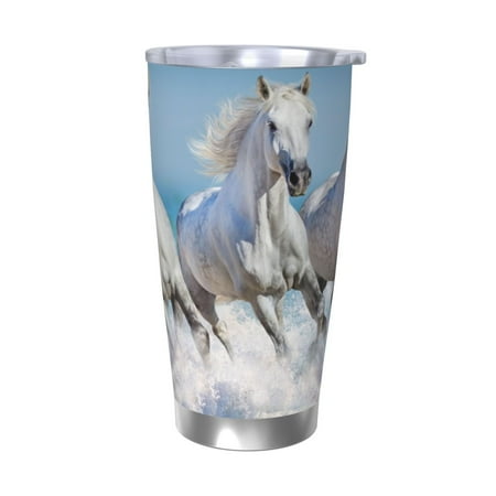 

Qekee Horses Running Through The Water Print 20OZ Car Cup Stainless Steel Vacuum Insulated Tumbler Tumbler Cup With Lid And Straw Travel Coffee Mug-Without Straw