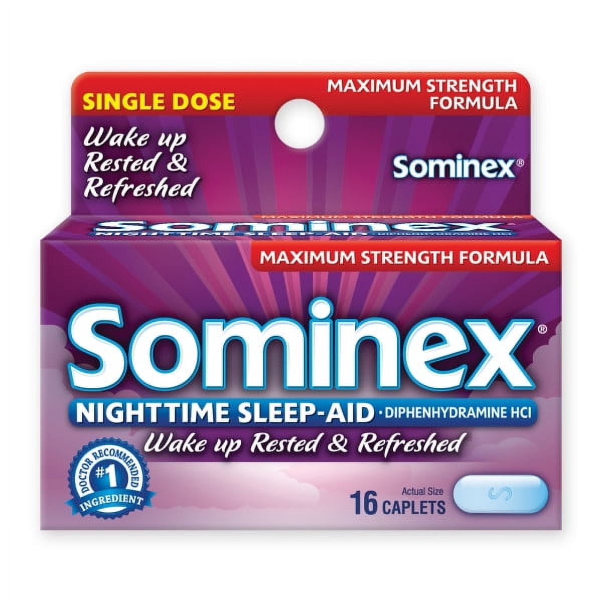 Sominex Nighttime Sleep-Aid Caplets, Maximum Strength, 16 ea, 16 ct (Pack - 4)
