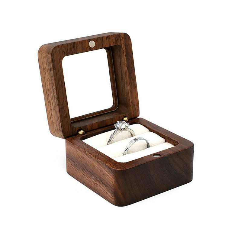 Visland Wood Single Ring Box Walnut Storage Wooden Box for Engagement Rings Promise Rings Wedding Bands Proposal Ring Box Rustic Jewelry