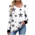 thumbnail image 7 of ZQUUVOU Women's Star Print T-Shirts Long Sleeve Asymmetrical Button Collar Loose Casual Graphic Tops Streetwear White, 7 of 7
