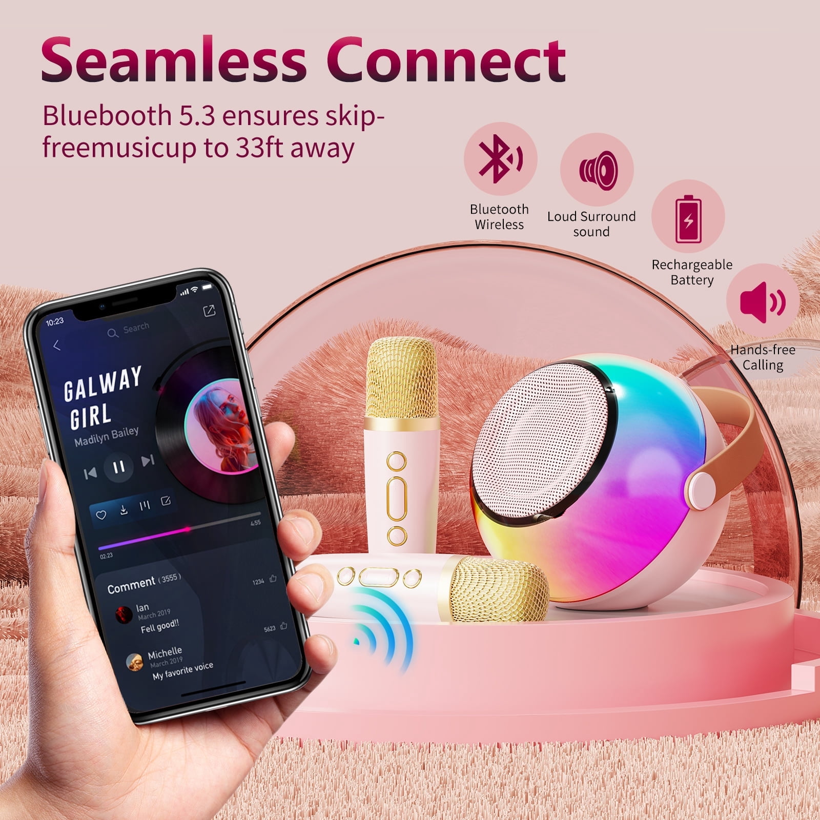 JYX Karaoke Machine for Kids, Portable Bluetooth Speaker with 2 Karaoke Microphone, D25P-T
