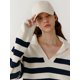 thumbnail image 3 of Suéter de cachemira a rayas con cuello azul marino holgado de Europa y Estados Unidos para mujer, camisa de base de lana de talla grande con cuello tipo POLO para primavera y otoño, 3 of 5