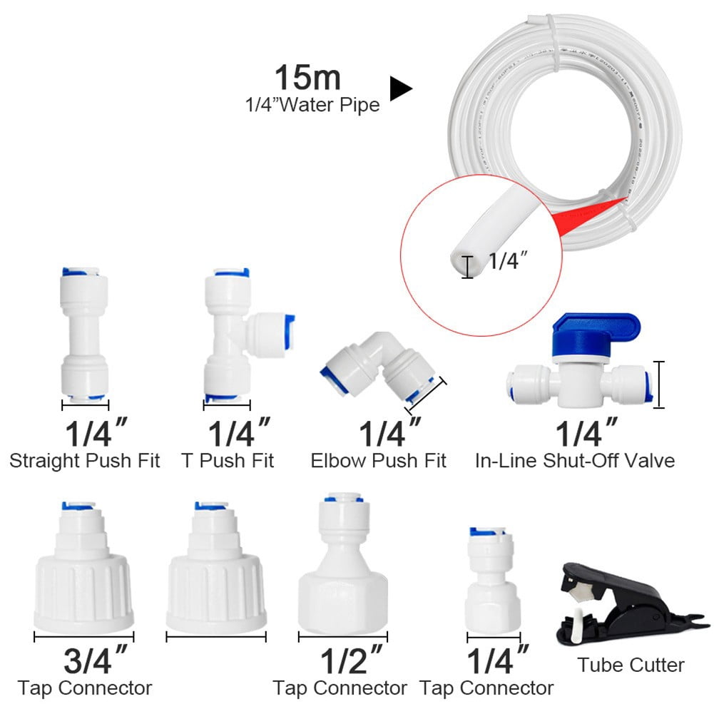 15M Refrigerator Water- Supply Line Connection Kit, with Double Fridge Connectors Push Fit, Quick Connect Fittings for Maker Water Dispenser White(15m)