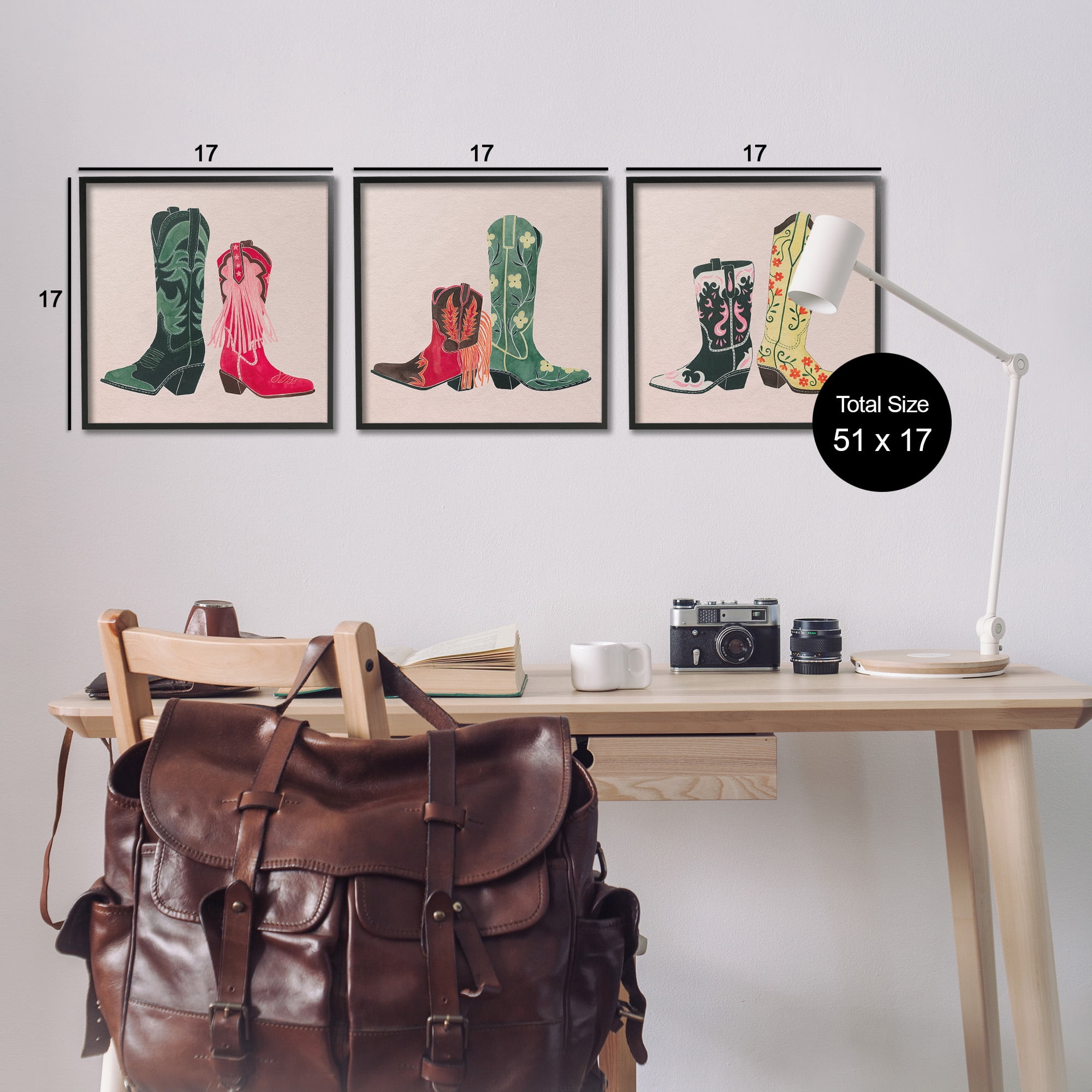 Stupell Industries Trendy Cowgirl Boots Beauty & Fashion Painting Black Framed Art Print Wall Art, 17 x 17, Set of 3