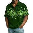 thumbnail image 2 of Men's St. Patrick's Day Shamrock Polo Shirt Short Sleeve Half Zip Casual Top, 2 of 9