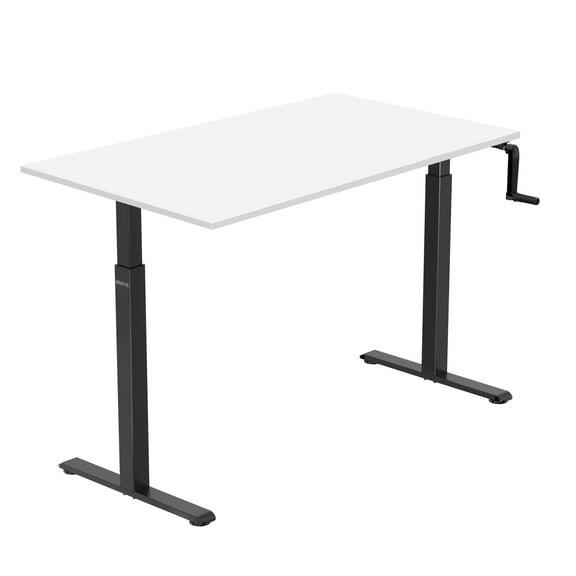 Mount-It! Hand Crank Sit-Stand Black Desk Frame with White Tabletop
