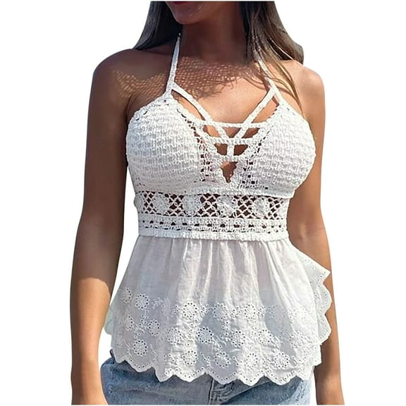 Women's Summer Sleeveless Knit Round Neck Slim Neckless Tank Top White,S
