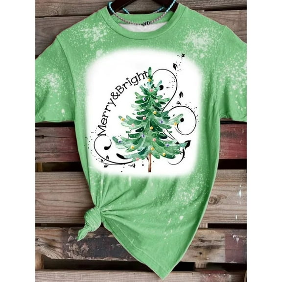 YATELLE Christmas V Neck Shirt Womens Christmas Shirts Christmas Tree T-Shirt Merry Christmas Tee Holiday Tops