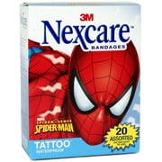 Nexcare Tattoo Waterproof Bandages, Spider-Man Assorted Sizes 20 ea