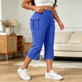 thumbnail image 2 of Plus Size Cargo Capris for Women Elastic Waist Slim Fits Yoga Capri Leggings, Stretch Workout Hiking Sports Cropped Pants, 2 of 7