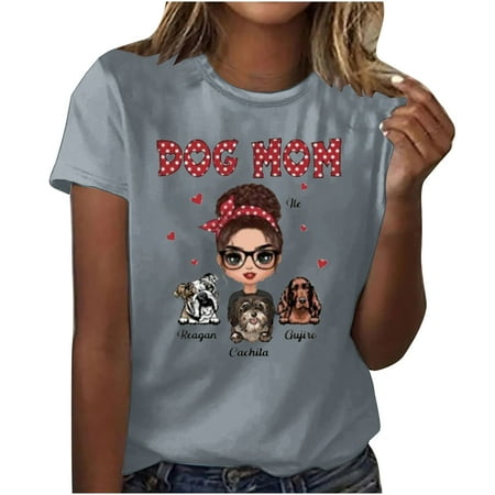 

Summer Blousees for Women 2023 Women Summer Monther Day Print Regular Women Short Sleeves Round Neck Top Blouse Summer Blousees for Women 2023 Gray S