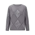 thumbnail image 4 of DDAPJ pyju Sweaters for Women Crew Neck Long Sleeve Sequin Sweater Hollow Out Crochet Knit Tops Fashion Fall Clothes Dark Gray M, 4 of 9