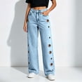 thumbnail image 4 of Levmjia Women Wide Leg Jeans with Side Metal Grommets High Waisted Baggy Denim Pants Streetwear Vintage Cargo Pants, 4 of 8