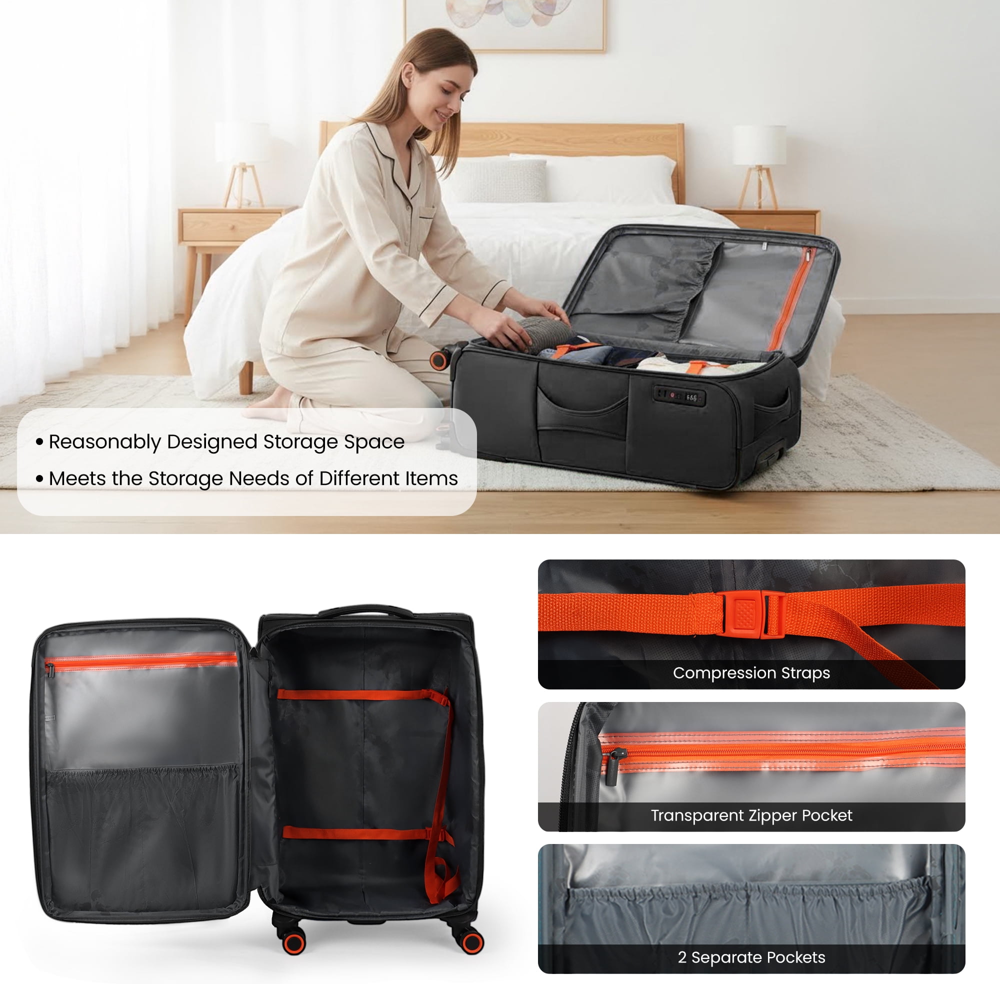 New York Xpress 32" Softside Large Checked Luggage, Expandable Suitcase with Spinner Wheels, TSA-Approved, Black , WD8818
