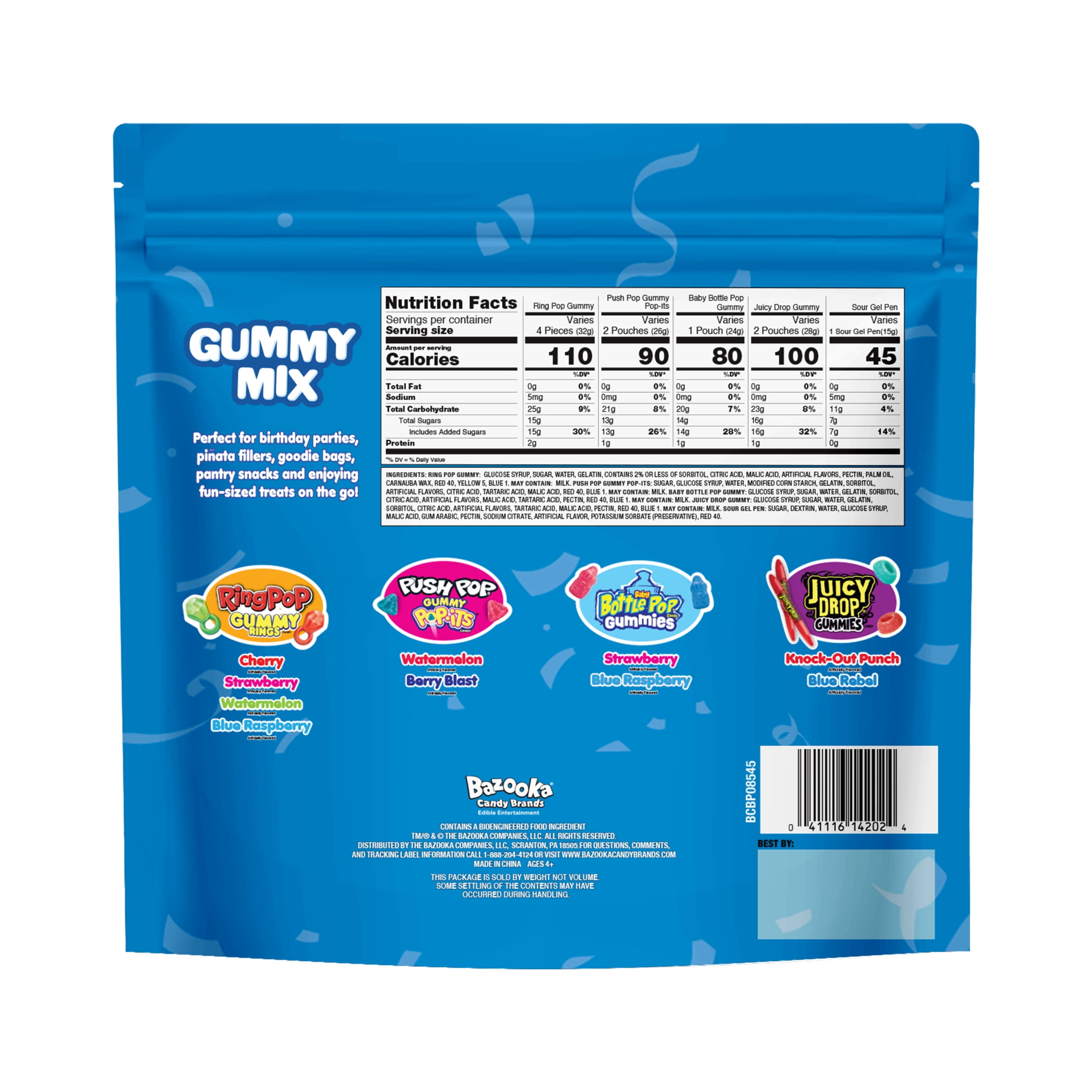 (4 pack) Ring Pop, Baby Bottle Pop, Push Pop, Juicy Drop Pop, Fruit Flavored, Gummy Candy, 24.2 oz, 52 Count Bag