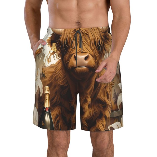 Fotbe Cow With Butterflies Lilies Trajes de Baño Estampados para Hombre, Shorts de Verano de Secado Rápido, Ropa de Playa, Bañadores-3X-Large