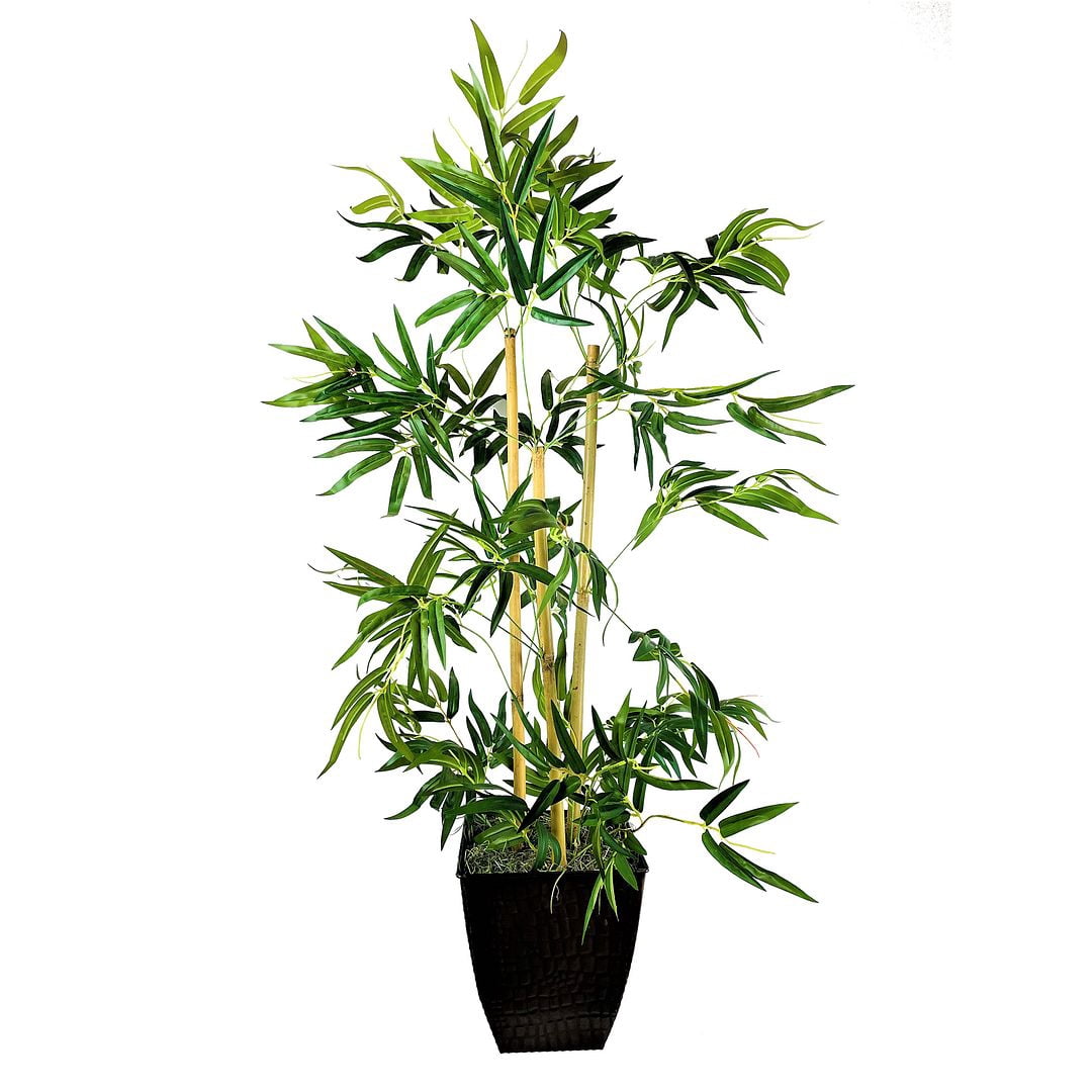 LCG FLORALS Artificial Tree, Bamboo Tree, 4 ft, Black Square Fluted Metal Pot