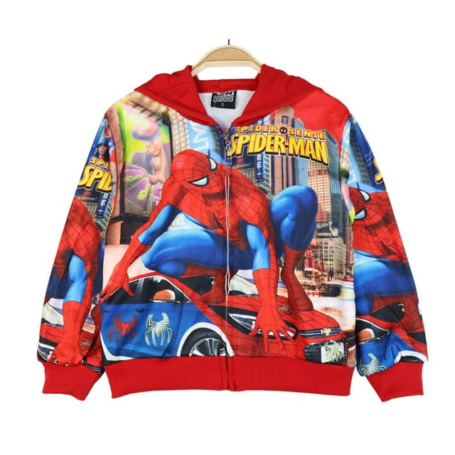2023 nuevo abrigo de niño vengadores primavera otoño para niños con capucha bebé niños chaqueta ropa de salida coche de dibujos animados McQueen Spiderman 3-8XL (7T-8T) Gao Jinjia LED