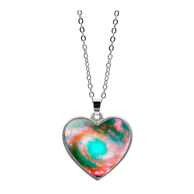 Solar System Planet Galaxy Double Sided Glass Universe Heart Pendant Necklace