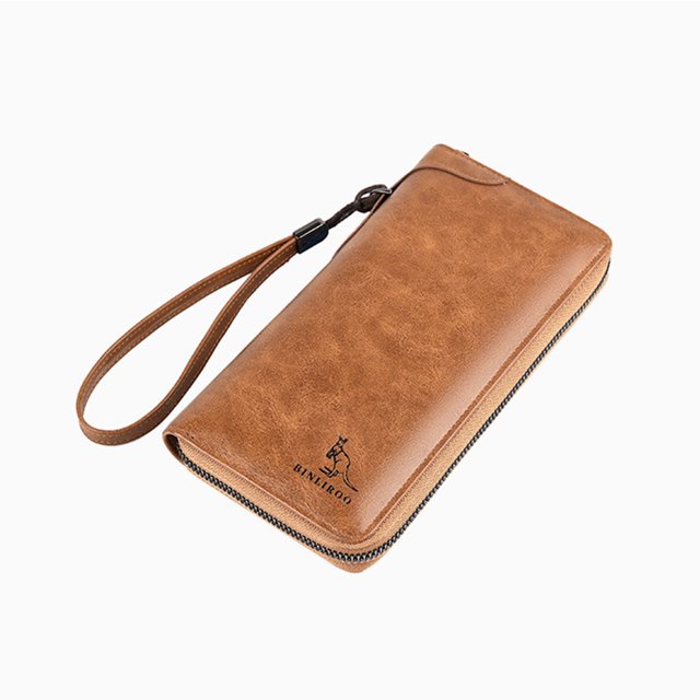 Sonducket Cartera larga con cremallera para hombre, bolsa de crédito, monedero, tarjetero, Vertical, antirrobo, gran capacidad para ama de Carteras Caqui