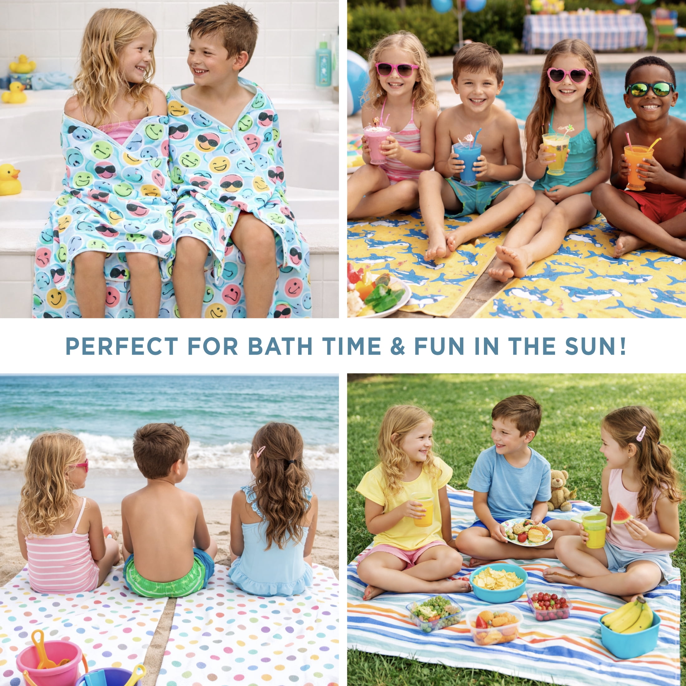 Welhome Kids Towel Set, 2 Piece 100% Cotton Pool Party Towels, 380 GSM, Absorbent Bath Towels For Everyday Use, Sharks Printed Bathroom Towels
