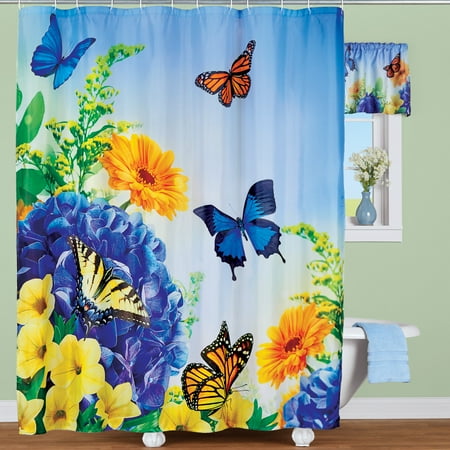 Collections Etc Blue And Yellow Butterfly Gardens Shower Curtain