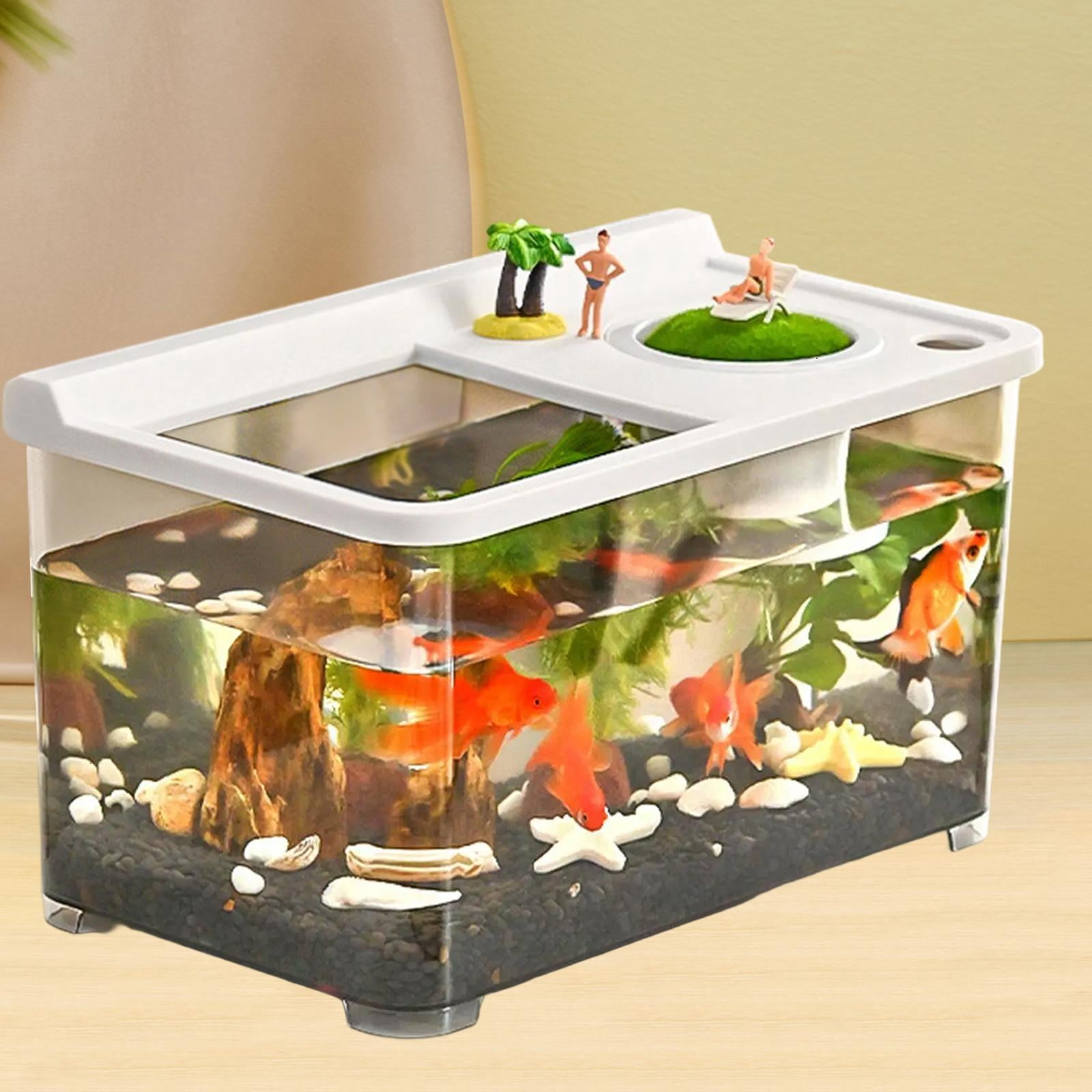 FashionCha Betta Fish Tank Mini Fish Tank 34x21x20 cm Transparent Amphibian Feeding Box Fish Bowl Reptile Terrarium for Turtle Frog Fish White