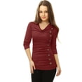 thumbnail image 2 of Top acanalado Allegra K con botones y mangas largas Cuello vuelto borgoña M, 2 of 6