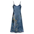 thumbnail image 4 of Women's Elegant Floral Print Satin Maxi Dress Spaghetti Strap V Neck Side Split Long Slip Dress Backless Evening Party Wedding Guest Night Out, 4 of 8