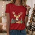 thumbnail image 2 of Duqingm Christmas Tshirts T Shirts for Women Short Sleeve Cotton Crewneck T-Shirt, Merry Christmas Cartoon Elk Color Light Tee Tops Casual Basic T-Shirt Red,L, 2 of 6