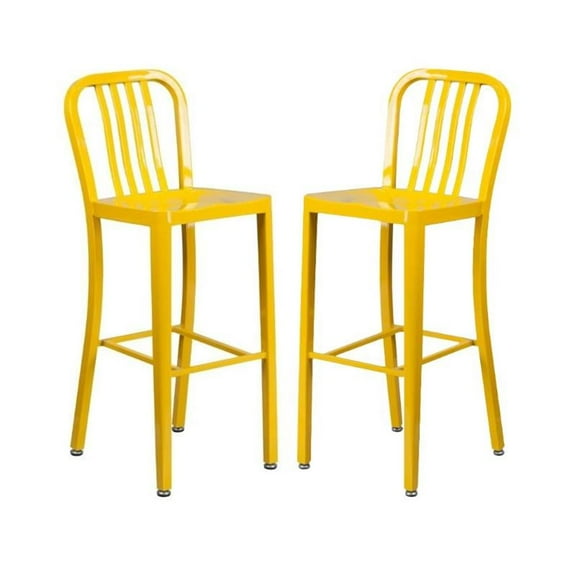 Home Square 30" Metal Vertical Slat Back Bar Stool in Yellow - Set of 2