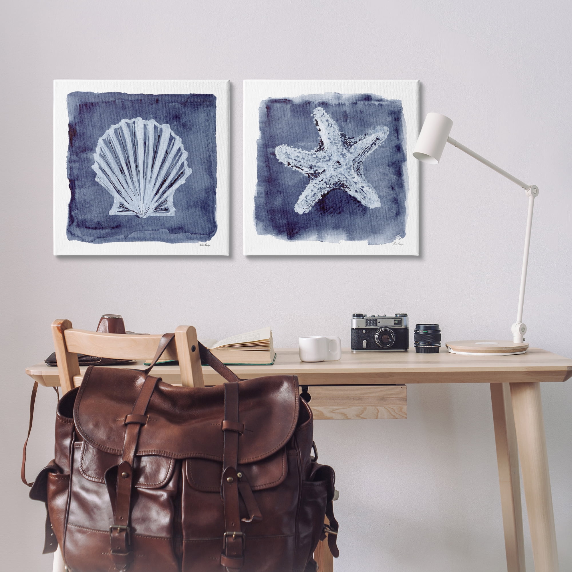Stupell Industries Shell & Starfish Impressions Nautical & Beach Painting Wrapped Canvas Art Print Wall Art, 24 x 24, Set of 2