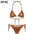 thumbnail image 2 of Minibikini con cordones brillantes metálicos para mujer, traje de baño acolchado con copa triangular, Top con bragas, traje de baño Sexy de 2 piezas, traje de baño para playa, 2 of 5
