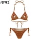 thumbnail image 2 of Traje de baño minibikini con cordones brillantes y metalizados para mujer, top de copa triangular acolchado con braguitas, traje de baño sexy de 2 piezas para playa, 2 of 5