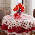 thumbnail image 5 of Romantic Valentines Day Pink Plaid Red Roses Love Hearts Tablecloth Cloth Round Washable Table Covers for Indoor Outdoor Dining Table Home Party Decorations 60x60 Inch, 5 of 6