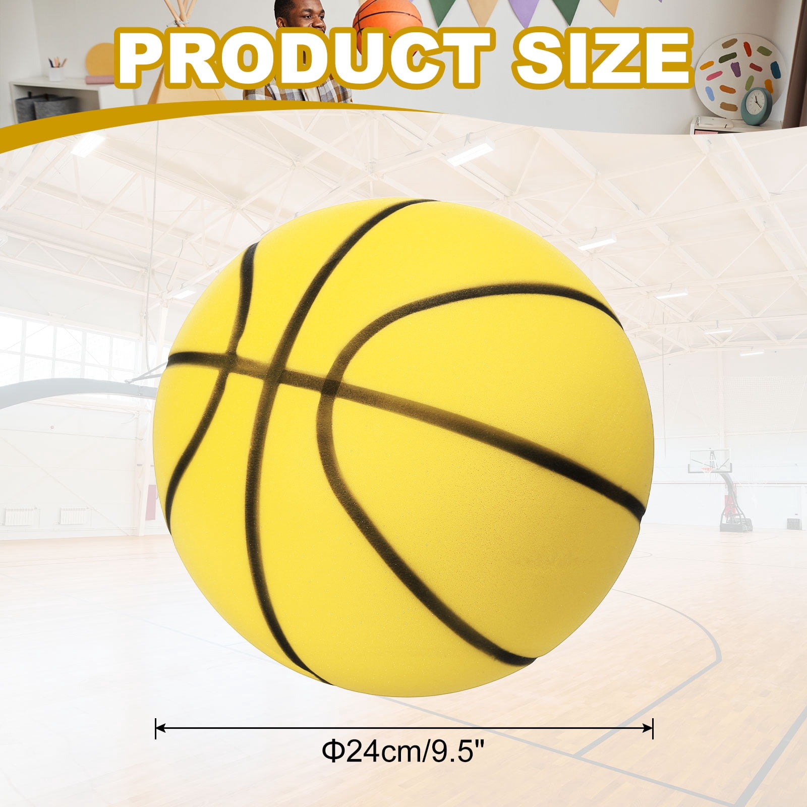 Uxcell Silent Basketball 9.5" No Noise High-Density Foam Dribbling Indoor Basketball with Net Bag forIndoor Sport Yellow