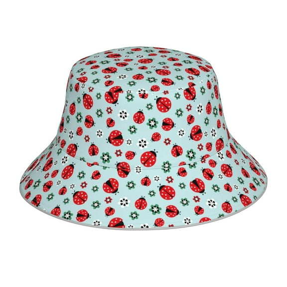 Balery Ladybugs And Flowers 1 Sun Hats for Men Women Bucket Hat UPF 50  Buckey Hat Boonie Hat Foldable UV Protection Hiking Beach Fishing Summer