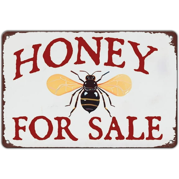 Honey for Sale Vintage Metal Sign Bee Tin Sign Poster Wall Art Decor Plaque for Home Kitchen Shop Garage 12x8 In