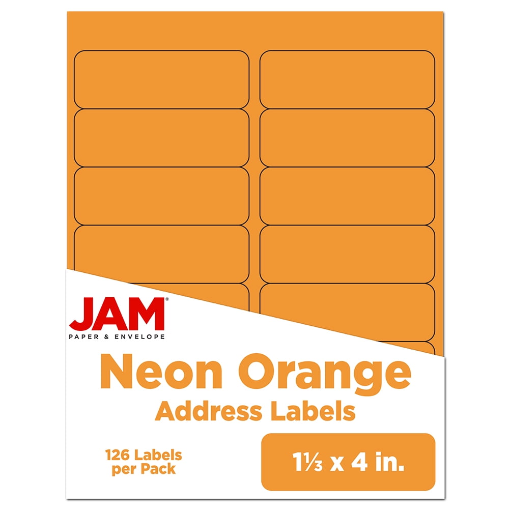 JAM PAPER Shipping Address Labels - Rectangular - 1 1/3 x 4 - Neon Orange - 126/pack